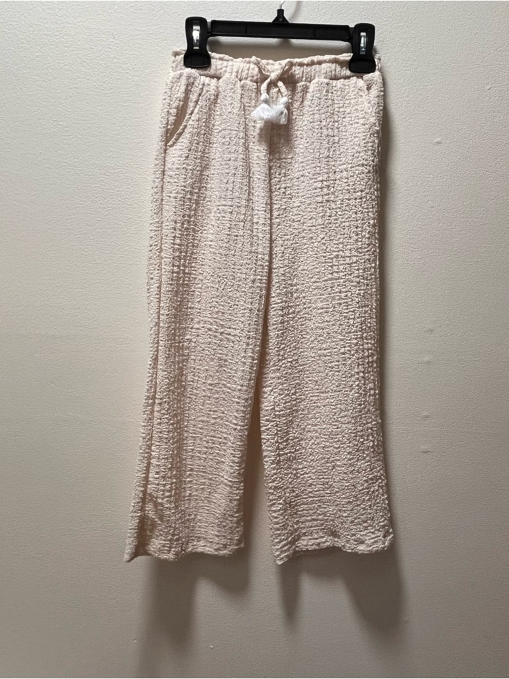 No Name Girl’s Wide Leg Stylish Textured Ivory Comfy Pull-On Pants, Sz 6, Ivory